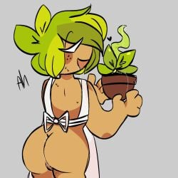 1boy butt cookie_run femboy herb_cookie male male_only plant saliva smile solo tagme