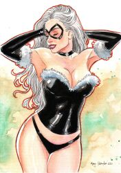 1girls 2022 big_breasts black_cat_(marvel) closed_eyes ed_benes_studio felicia_hardy female_focus female_only hi_res highres latex_suit long_hair marc_holanda marvel marvel_comics spider-man_(series) straight_hair tagme white_hair