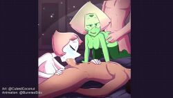 2boys 2girls animated animated_gif blowjob bunniesside cubedcoconut looking_pleasured orientation_play pearl_(steven_universe) peridot_(steven_universe) sex steven_universe tagme thighhighs unseen_male_face