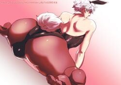 alternate_costume ass ass_focus big_ass bulge bunny_boy bunny_ears bunny_tail bunnysuit crossdressing dutch_angle gintama gintoki_sakata looking_at_viewer looking_back male male_only male_playboy_bunny pantyhose rear_view robi_(robinson) sitting solo wariza white_hair