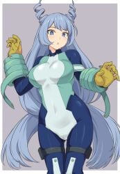 1girls blue_eyes blue_hair bodysuit breasts cameltoe drill_hair female gloves hadou_nejire hadou_nejire_(hero_outfit) hero_outfit_(mha) large_breasts light-skinned_female light_skin midriff my_hero_academia nejire_hado nejire_hado_(hero_outfit) shiseki_hirame skin_tight solo thigh_strap thighs tight_clothing