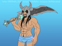 big_sword horned_helmet league_of_legends male male_only muscled muscles muscular muscular_male nsfwolffa_2022 pants sword tryndamere underwear