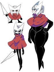 1girls 2022 big_breasts cape character_sheet cloak female female_only hand_on_hip hollow_knight hornet_(hollow_knight) humanized osakana2gou red_cape solo thick_thighs wide_hips