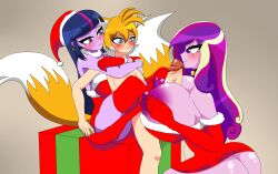 1boy 2_tails 2girls ass big_ass bigger_female blue_eyes breasts cheating christmas christmas_hat christmas_outfit crossover dean_cadance dress elbow_gloves equestria_girls erection fox_ears fox_tail friendship_is_magic gijinka gloves hasbro huge_ass huge_breasts human humanized large_breasts larger_female long_hair milf multi_tail my_little_pony older_female older_woman_and_younger_boy paizuri purple_eyes purple_skin sega smaller_male sonic_(series) sonic_the_hedgehog_(series) tails tails_the_fox threesome twilight_sparkle_(eg) xml_xrossover(artist) younger_male