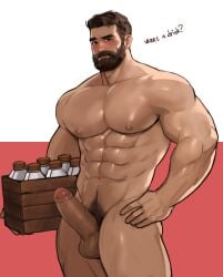 1boy abs balls bara bara_tiddies bara_tits beard big_chest big_muscles big_pecs big_penis blush brown_hair dopq erect_penis facial_hair foreskin gay hand_on_hip human human_only light-skinned_male light_skin looking_at_viewer male_chest male_only milk_man milkman muscles muscular muscular_male naked nude nude_male pecs pectorals penis pubes pubic_hair six_pack solo solo_focus solo_male standing talking_to_viewer uncut uncut_penis