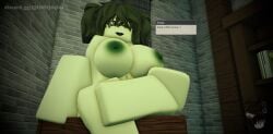 3d breasts celtor_(deepwoken) deepwoken gheps green_hair green_nipples offering raccoon roblox roblox_game source_request tagme text