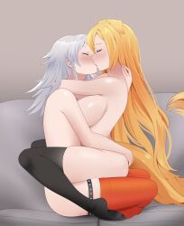 airin_hawnt arteclipsa big_breasts black_stockings blonde_hair blush chest_to_chest closed_eyes couch_sex couple crossed_legs dog_girl embrace female_on_femboy female_on_male female_on_top femboy garter_belt ghost ghost_boy golden_retriever hugging kissing kissing_while_penetrated lewdtuber misa_yuri mostly_nude orange_socks romantic romantic_couple sensual sitting_on_lap socks_only sweat sweaty_body tail thigh_highs thighhighs virtual_youtuber vtuber white_hair