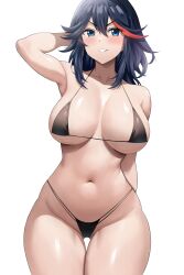 1girls absurdres big_breasts bikini black_hair blue_eyes breasts color colored female female_focus female_only jasony kill_la_kill light_skinned_female matoi_ryuuko short_hair solo solo_female thick_thighs