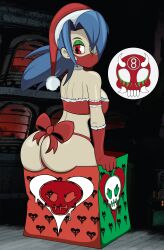 8ball9615 big_ass big_breasts christmas_hat christmas_outfit eye_patch gift_box pale-skinned_female red_eyes ribbon_panties skullgirls valentine_(skullgirls)