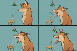 2022 anthro aurorabound comic feral fox heart mawplay mistletoe mouse stool tongue tongue_out