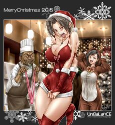 big_breasts blush breasts christmas_outfit cleavage unbalance