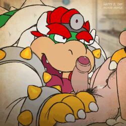 4_fingers animasanimus animated anthro balls bara bodily_fluids bowser coat cum dr._bowser dr._mario_(series) duo foreskin gay genital_fluids genitals gloves human human_on_anthro humanoid koopa larger_male licking licking_penis luigi male male/male male_only mammal mario_(series) medical_instrument nintendo nude oral penile penis penis_lick precum scalie scientific_instrument sex size_difference smaller_male tongue tongue_out