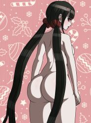 ass behind_view blush breasts cheeeeeeeeeeeeen completely_nude completely_nude_female danganronpa danganronpa_v3 female_only harukawa_maki large_ass looking_at_viewer looking_back sideboob straight_hair thick_ass