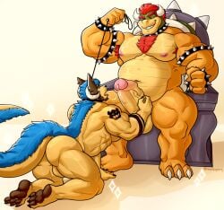 2023 all_fours anthro anthro_on_anthro armband armpit_hair ass back_muscles backsack balls barazoku belly biceps big_balls big_butt big_muscles big_penis bodily_fluids body_hair bowser bracelet chair chest_hair claws collar dominant dominant_anthro dominant_male duo ear_piercing ear_ring erection eyebrows facial_piercing feet foreskin fur furniture gay genitals hair hi_res horn huge_balls huge_cock huge_muscles humanoid_genitalia humanoid_penis jewelry kangaroo koopa leash leash_pull macropod male male/male male_only mammal mario_(series) marsupial michopanq musclegut muscular muscular_anthro muscular_male narrowed_eyes navel nintendo nipples non-mammal_balls non-mammal_nipples nose_piercing nose_ring nude obliques oral pawpads pecs penis piercing quads ring_piercing saliva saliva_on_penis saliva_on_tongue saliva_string scalie serratus shadow shell simple_background sitting smile soles spiked_armband spiked_bracelet spiked_collar spiked_shell spikes spikes_(anatomy) submissive submissive_anthro submissive_male tattoo text thick_penis thick_thighs throne tongue tongue_out tuft url vein white_background