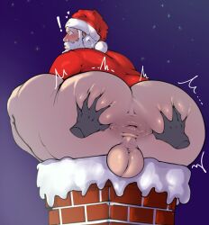 2boys ass balls christmas christmas_clothing christmas_hat gay holidays imminent_sex looking_back male/male male_only paldraws partially_clothed presenting presenting_ass santa_claus stuck surprised thick_thighs