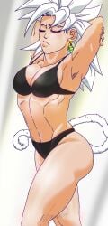 andromeda_(vpagonart) armpits bra dragon_ball earrings female female_only female_saiyan jewelry light-skinned_female original_character potara_earrings saiyan saiyan_tail shiny_skin tail vpagonart white_hair