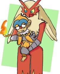 andromorph andromorph/male blaziken cuntboy intersex male monferno orange_fur pokemon pokemon_(species) red_skin