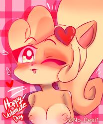 artist_name breasts coco_bandicoot crash_(series) english_text eye_closed heart holidays nipples no_desi1 one_eye_closed text twitter_username valentine's_day