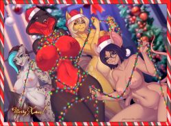 5_fingers ai'lu_(law_of_love) anthro areola bas_(law_of_love) big_breasts black_hair blonde_hair bondage bondage bound breasts christmas christmas_clothing christmas_decorations christmas_headwear christmas_light_bondage christmas_lights clothing cobra digital_media_(artwork) english_text equid equine felid female fingers fur genitals grey_body grey_fur group hair hat headgear headwear holidays horse huge_breasts knight_dd law_of_love legwear looking_at_viewer mammal mary_(law_of_love) mouse murid murine nipples non-mammal_breasts nude pantherine patreon patreon_logo postcard pussy reptile roddy_(law_of_love) rodent santa_hat scalie smile snake snake_hood snow_leopard spots text tight_clothing url wide_hips