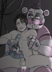 3boys anal anal_penetration anal_sex animatronic balls blowjob chest_hair color cum cum_in_ass cum_inside cum_on_face digital_media_(artwork) erection five_nights_at_freddy's five_nights_at_freddy's:_sister_location funtime_freddy_(fnafsl) gay gay_sex gay_threesome handjob handjob_while_penetrated handjob_while_penetrating highres human male male/male male/male/male male_only michael_afton naked navel nude penetration penis pubic_hair puppet_bonnie_(fnafsl) robot scottgames sex sister_location size_difference spaceandroids testicles threesome uncensored yaoi