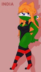 asian asian_female big_breasts cat_india clothed_female clothing countryhumans countryhumans_girl deltahyo india_(countryhumans) long_hair orange_hair safe socks striped_socks