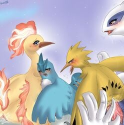 articuno avian fire_(pokemon) freezer_(pokemon) legendary_pokemon lugia moltres no_humans pokemon pokemon_(species) thunder_(pokemon) zapdos