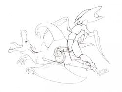 1boy 1girls aerodactyl artist_request cum cum_inside female feral gwon insertion interspecies kabutops male monochrome nintendo nude penis pokemon sex side_view source_request straight tagme text year_request