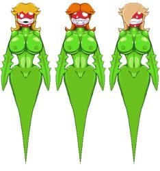 3girls anthro blonde_hair breasts casetermk female female_only legless mario_(series) multiple_females multiple_girls nintendo piranha_plant princess_daisy princess_peach princess_rosalina pussy smile transformation transparent_background unnoticeableperson