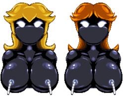 2girls anthro blonde_hair bob-omb breasts female female_only mario_(series) multiple_females multiple_girls nintendo princess_daisy princess_peach tagme transformation transparent_background unnoticeableperson white_eyes