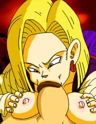 :>= android_18 animated animated_gif blonde_hair blowjob blue_eyes clothed_female_nude_male comic dboy dragon_ball dragon_ball_z duo eyelashes faceless_male fellatio female gif human krillin kuririn male oral outercourse paizuri pov solo_focus straight thick_penis zangya