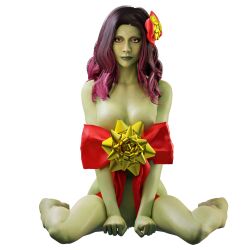 1girls 3d alien alien_girl blender breasts christmas christmas_present female female_only gamora gift_wrapped green-skinned_female green_skin guardians_of_the_galaxy humanoid marvel marvel_cinematic_universe no_nipples paws ribbon solo_female