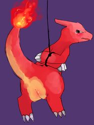 arms_behind_back artist_request back_view bondage bound charmeleon claws colored female female_only fire nintendo nude pokemon pokemon_(species) pussy solo suspension tagme tail tail_fire