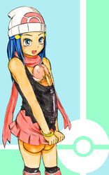 1futa ball_slip blue_eyes blue_hair dawn_(pokemon) futa_only futanari game_freak huge_penis hyper nintendo penis_under_clothes pokemon pokemon_dppt solo tagme tohoho