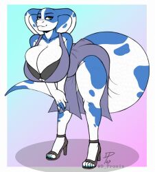 1girls 2020s 2023 4_fingers 5_fingers 5_toes anthro anthro_only bedroom_eyes bending_forward bending_over bent_over big_breasts big_hips bimbo blue_body blue_eyes blue_scales bluedingo blush blush_lines blushing_at_viewer blushing_profusely bra cleavage clothed clothed_female clothing cobra commission commission_art dpronin eyelashes eyes eyes_half_closed eyes_half_open eyes_open female female_only fingernails fingers half-closed_eye high_heels hips humanoid lizard lizard_girl lizard_humanoid looking_at_viewer nail nail_polish nailpolish nails nisha_(bluedingo) non-mammal_breasts oc original original_character partially_clothed partially_clothed_female presenting_breasts reptile reptile_humanoid reptilian scales scalie scalie_humanoid scalie_only shadow simple_background smile smiling smiling_at_viewer smirk smirking smirking_at_viewer snake snake_girl snake_hood snout solo solo_female spots textless thick_thighs thighs toenail_polish toenails toes voluptuous voluptuous_female watermark