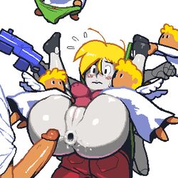 anal anal_sex ass blush bottomless bute cave_story curly_brace female gun noill penis pussy questionable_consent quote_(cave_story) restrained spread_legs vagina weapon