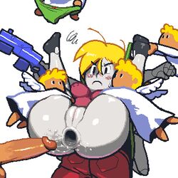 anal anal_sex ass blush bottomless bute cave_story curly_brace female frown gun noill penis pussy quote_(cave_story) rape restrained spread_legs vagina weapon