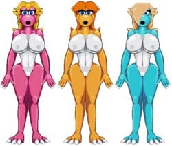 3girls anthro big_breasts bimbo birdo breasts hair mario_(series) nintendo princess_daisy princess_peach princess_rosalina tagme transparent_background unnoticeableperson