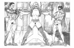 2010 aqualad aquaman_(series) batman_(series) black_and_white black_canary bound dc dc_comics dinah_lance green_arrow_(series) jason_todd male morganza robin_(dc) robin_(jason_todd) sketch teen_titans