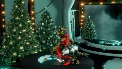 3d 3d_(artwork) big_ass big_butt christmas christmas_tree dildo female female/female female_on_top female_only festive glowing_genitalia glowing_pussy lesbian_sex looking_at_partner mating_press on_back protea_(warframe) sumsmutwriter table table_sex warframe yuri