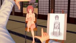 1girls 3d bangs breasts completely_nude embarrassed female female_focus fire_emblem fire_emblem_fates indoors jollyoldsoldier looking_away nintendo nude nude_female nude_painting painting pink_eyes pink_hair pov sakura_(fire_emblem) short_hair sitting small_breasts solo_focus