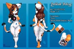 absurd_res anthro areola ass auburn_hair big_butt black_body black_fur blue_eyes blue_markings breasts calico_cat delilah_delcat domestic_cat english_text felid feline felis female fur genitals hair hi_res kemono looking_at_viewer looking_back looking_back_at_viewer mammal markings medium_breasts model_sheet mottled mottled_pawpads multicolored_body multicolored_fur nipples orange_body orange_fur pawpads pink_areola pink_nipples pussy romancruzzz smile solo spades_marking text thick_thighs white_body white_fur