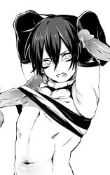 1femboy 2boys 3boys anus armpit armpits arms_up armwear ass balls belly big_penis black_armwear erect_penis erection femboy looking_at_penis monochrome navel nipples one-punch_man penis penis_awe precum seitaro simple_background speed-o'-sound_sonic teeth teeth_clenched testicles white_background yaoi