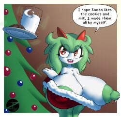 big_breasts breasts christmas emillie_(zanbonsen) female huge_breasts hyper hyper_breasts kirlia milk pokémon_(species) pokemon pokemon_(species) tree zanbonsen