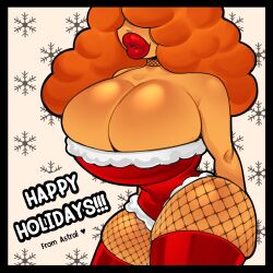 astral_girl big_breasts big_lips cartoon_network christmas christmas_outfit cleavage enormous_breasts female female_focus female_only fishnets hair_between_eyes holidays huge_breasts light-skinned_female light_skin lips lipstick mature mature_female mature_woman powerpuff_girls puffy_lips red_lips red_lipstick sara_bellum thick_lips