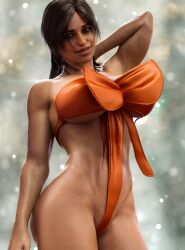 3d abs athletic athletic_female big_ass big_breasts casual christmas christmas_wrapped female female_only hourglass_figure human hyartik lara_croft lara_croft_(survivor) nude nude_female pale_skin pose realistic tagme thick_thighs tomb_raider tomb_raider_(survivor)