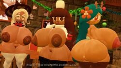 3d 3girls ass big_ass big_breasts breasts christmas christmas_clothing christmas_headwear christmas_outfit cocoa_cookie cookie_run dra111_(artist) dragon316 female female_only huge_ass huge_breasts latte_cookie_(cookie_run) pussy tagme text tiger_lily_cookie