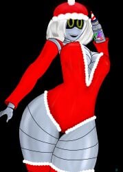 1girls 2d breasts female female_only humanoid murder_drones r1k0 robot robot_girl robot_humanoid screen_face solo thick_thighs white_hair xmas