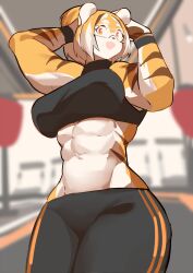 1girls abs amber_eyes anthro arknights aspirindabaitu big_breasts breasts female furry glasses looking_at_viewer mx99926 open_mouth smile solo solo_female tagme tiger tiger_girl waai_fu_(arknights)