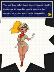 blonde_hair breasts brown_eyes cleavage female female_only goomba goombella green_shorts jean_shorts mario_(series) midriff nintendo paper_mario paper_mario:_the_thousand-year_door scorpdk thick_thighs thighs wide_hips