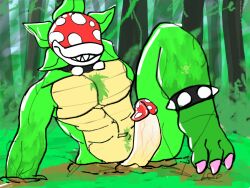 collar dirty elemental_creature feet flora_fauna foilage fungus genitals hi_res legs_up long_penis male mario_(series) muscular muscular_male mushroom nintendo non-human penis piranha_plant plant plantera_(plantera) plantie pubes roots sharp_teeth sirbossy1 solo super_mario_bros. teeth vein veiny_penis